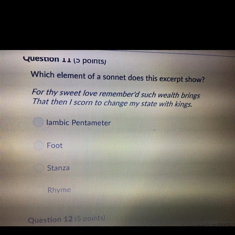 Which element of a sonnet does this excerpt show ?-example-1