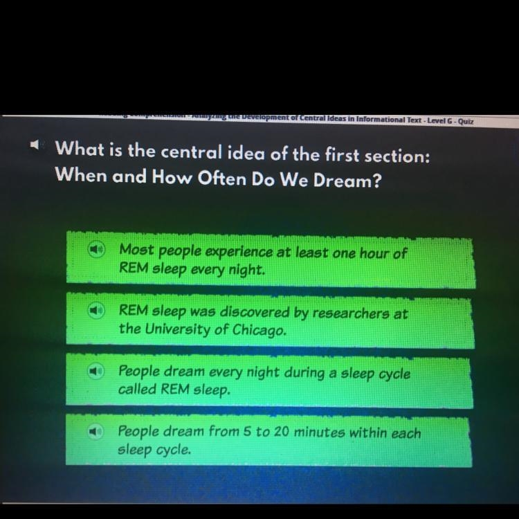 What is the central idea of the first section:when and how often do we dreams?-example-1