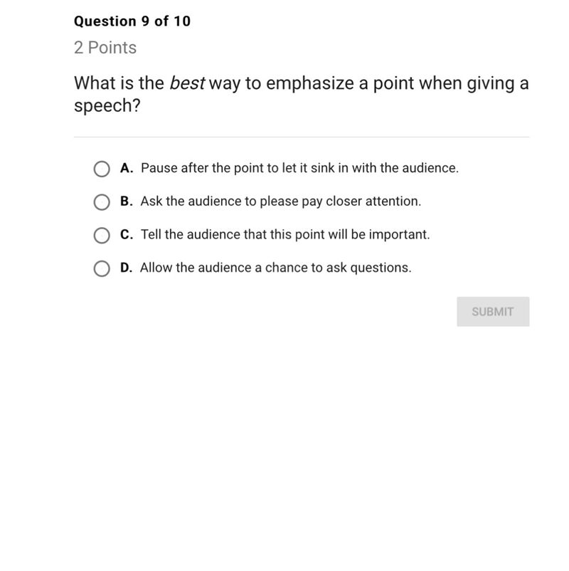 What is the best way to emphasize a point when giving a speech ?-example-1