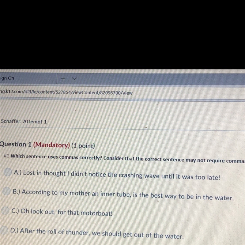 Which sentence uses commas correctly consider that the correct sentence may not require-example-1