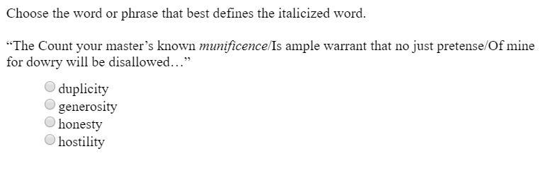 Choose the word or phrase that best defines the italicized word. “ The Count your-example-1