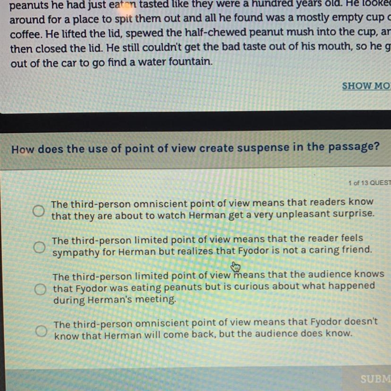 How does the use of point of view create suspense in the passage-example-1