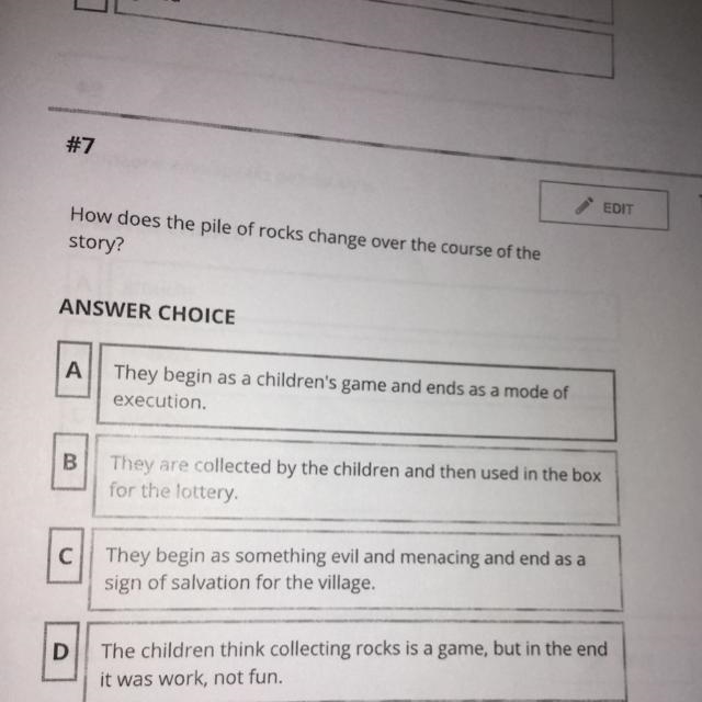 How does the pile of rocks change over the course of the story?-example-1