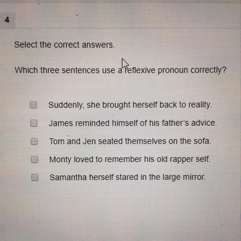 Which three sentences use a reflective pronoun correctly-example-1