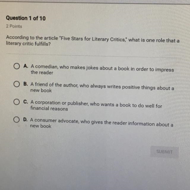 According to the article five stars for literary critics what is one role that a literary-example-1