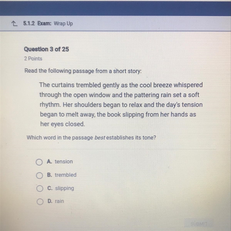 Which word in the passage best establishes its tone?-example-1