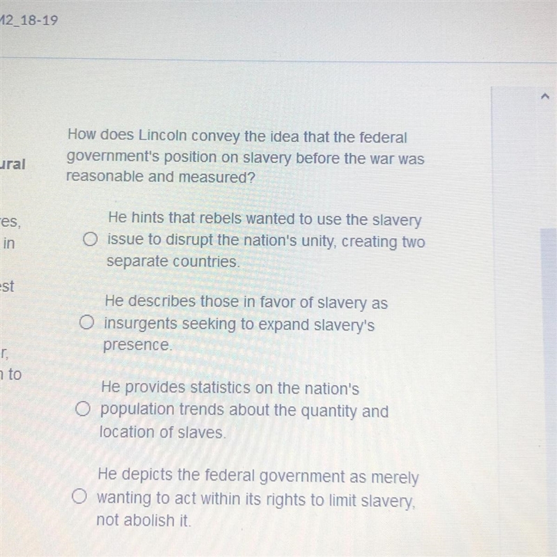 HELP!!! How does Lincoln convey the idea that the federal government's position on-example-1