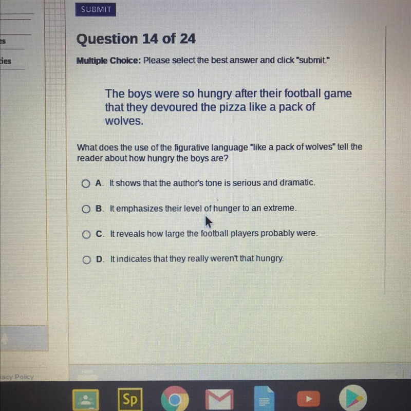 What does the use of the figurative language “like a pack of wolves” tell the reader-example-1