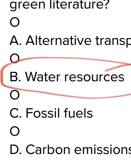 Which topic is most related to the theme of conservation in green literature? O A-example-1