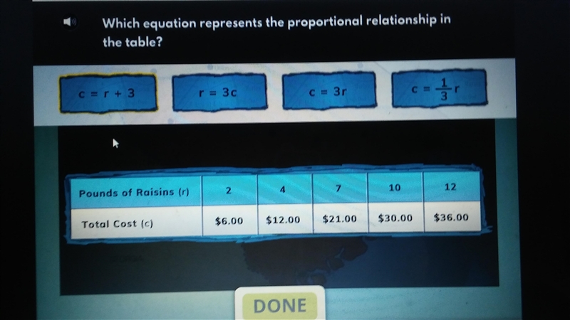 Which equation represents the proportional relationship in the table?-example-1