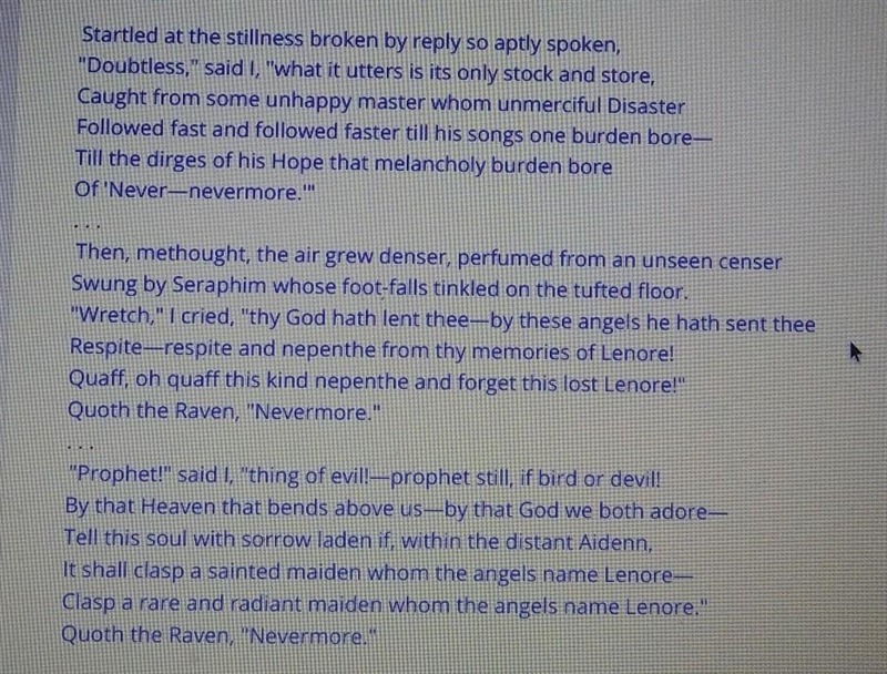 which of these stanzas from The Raven from Edgar Allan Poe represents the speaker-example-1