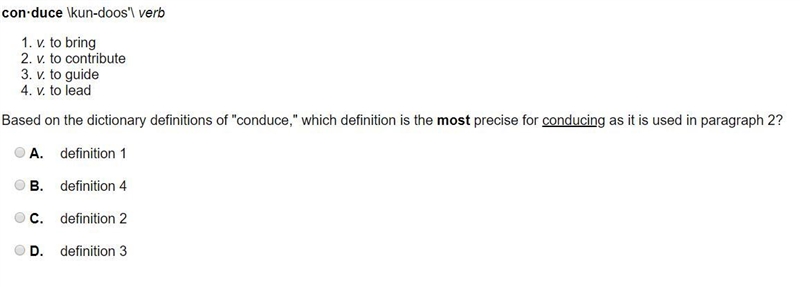 Based on the dictionary definitions of "conduce," which definition is the-example-1