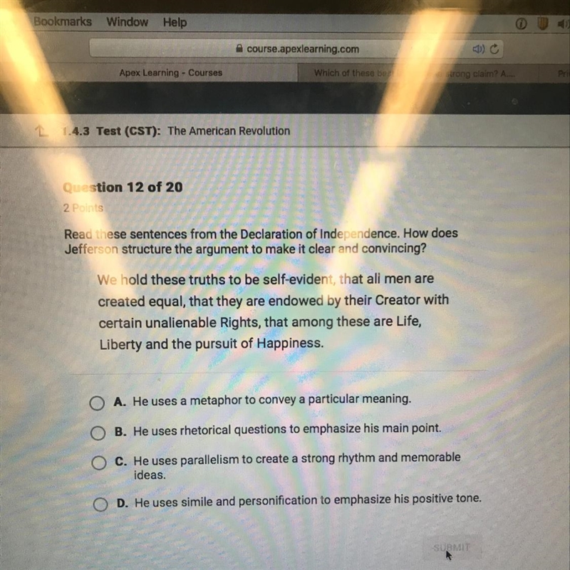 How does Jefferson structure the argument to make it clear and convincing-example-1