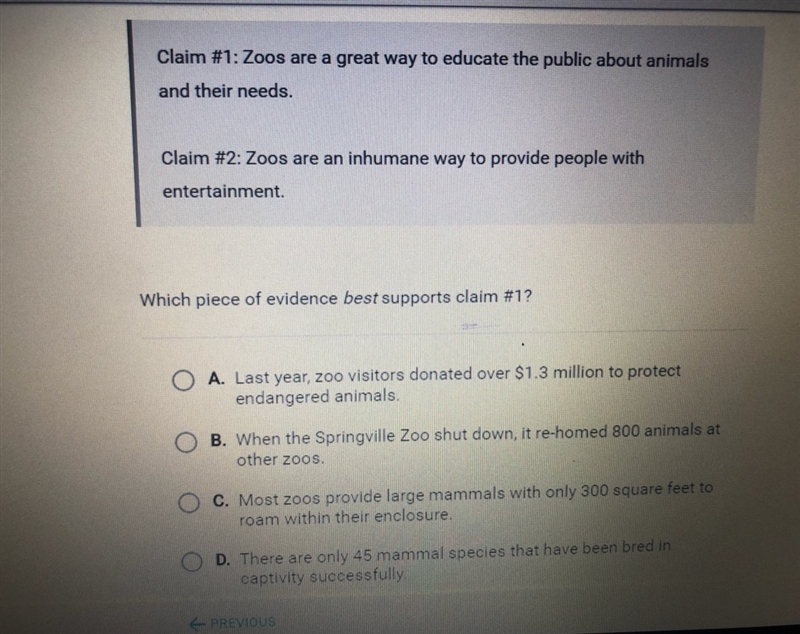 Which piece of evidence best supports claim #1 ?-example-1