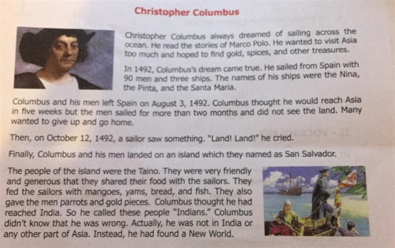 True or False help me with english please 1) Christopher Columbus was inspired from-example-1