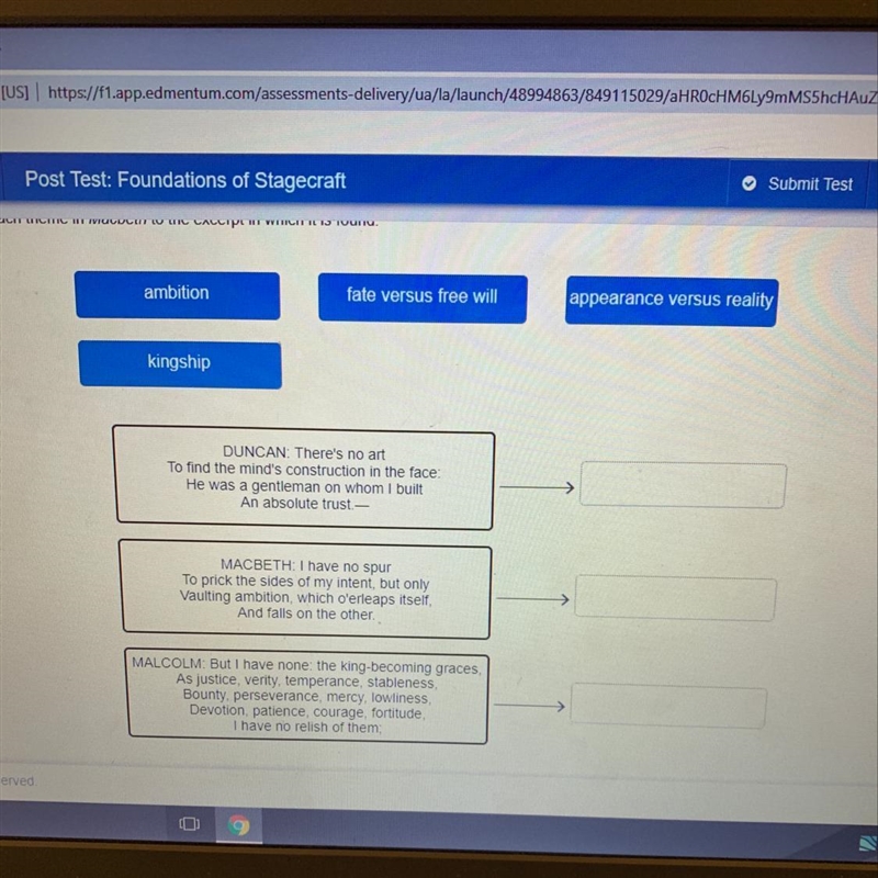 Match each theme in Macbeth to the excerpt in which it is found.-example-1