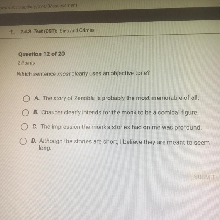 Which sentence most clearly uses an objective tone?-example-1