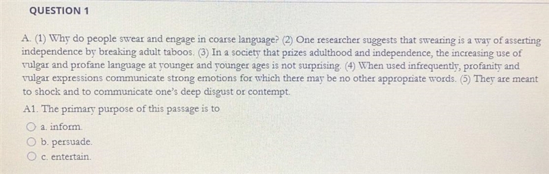 Please help. Read the passage and choose the answer to the question about purpose-example-1