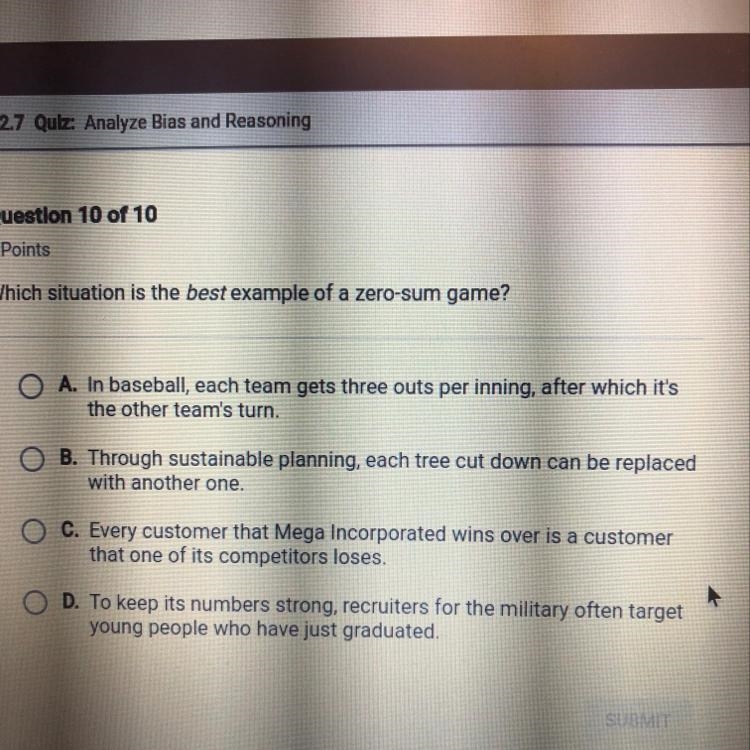 Which situation is the best example of a zero-sum game?-example-1