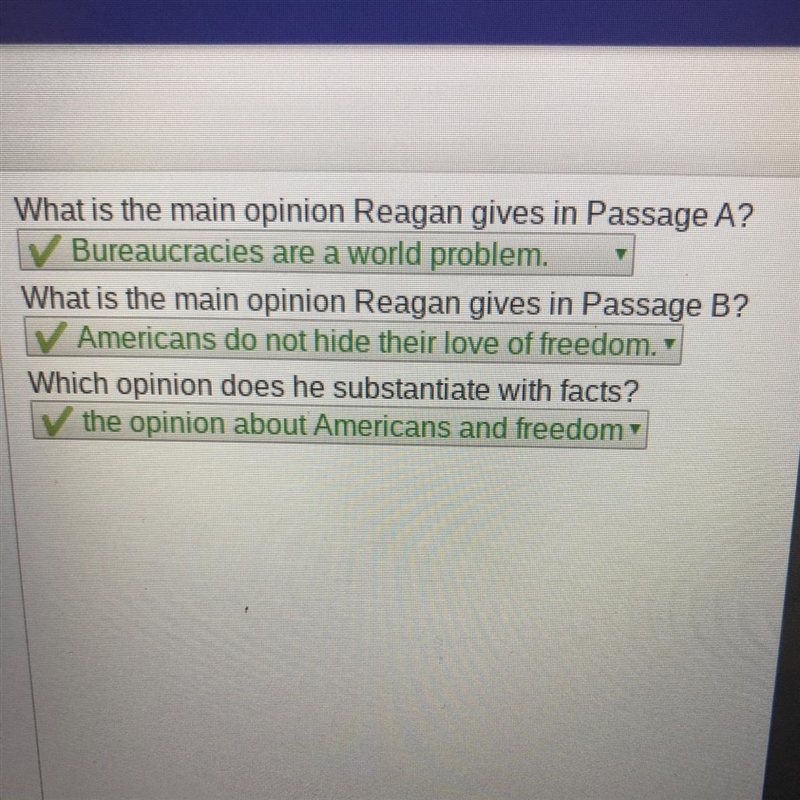 What is the main opinion Reagan gives in Passage A? What is the main opinion Reagan-example-1