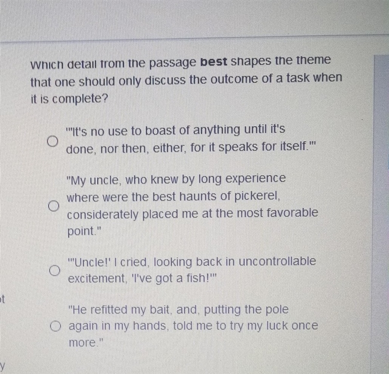 which detail from the passage best shape the theme that one should only discuss the-example-1