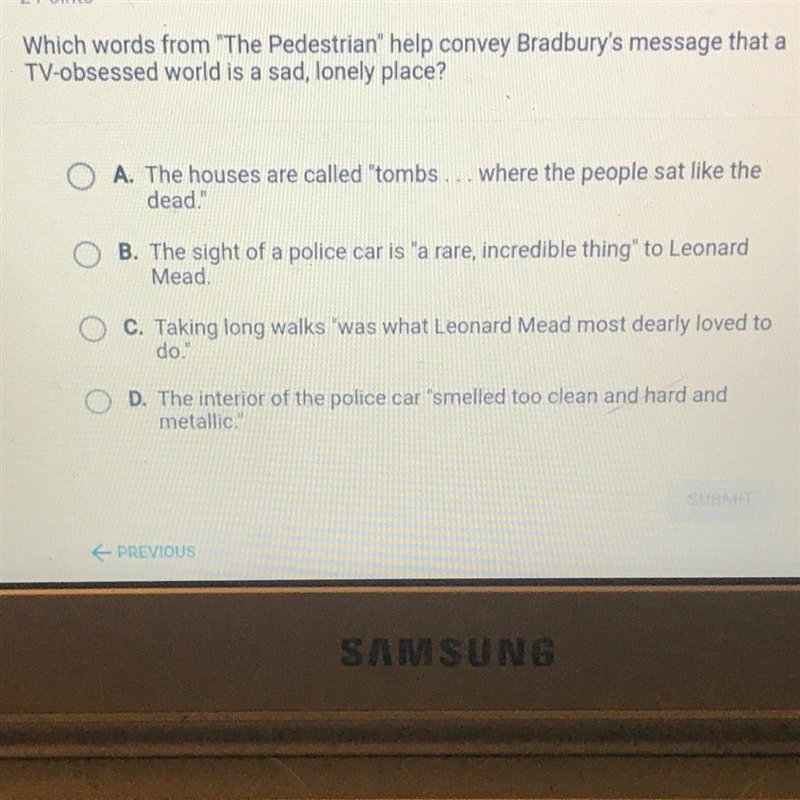 Which words from “ The Pedestrian “ help convey Bradbury’s message that a TV-obsessed-example-1