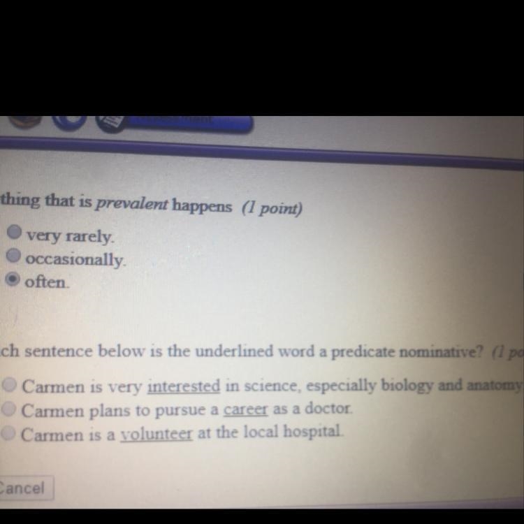 In which sentence below is the underlined word a predicate nominative?-example-1