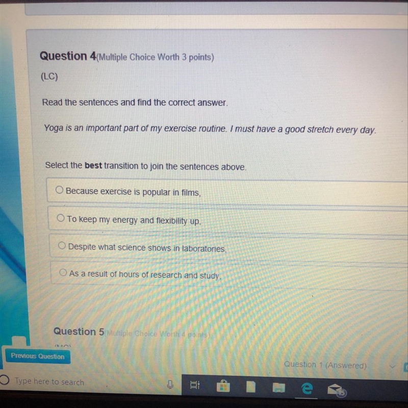 Read the sentences and find the correct answer. Yoga is an important part of my exercise-example-1