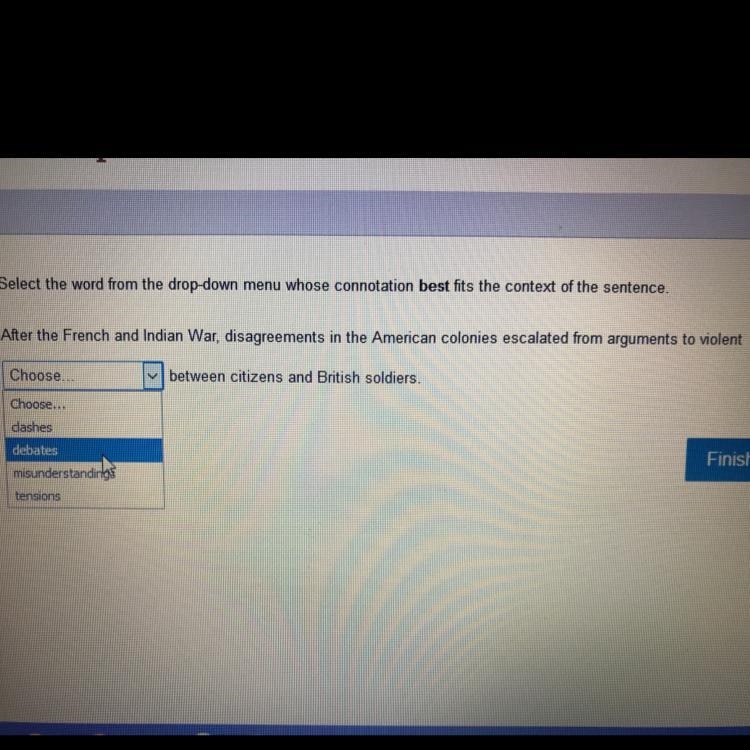 Select the word from the drop down menu whose connotation best fits the context of-example-1