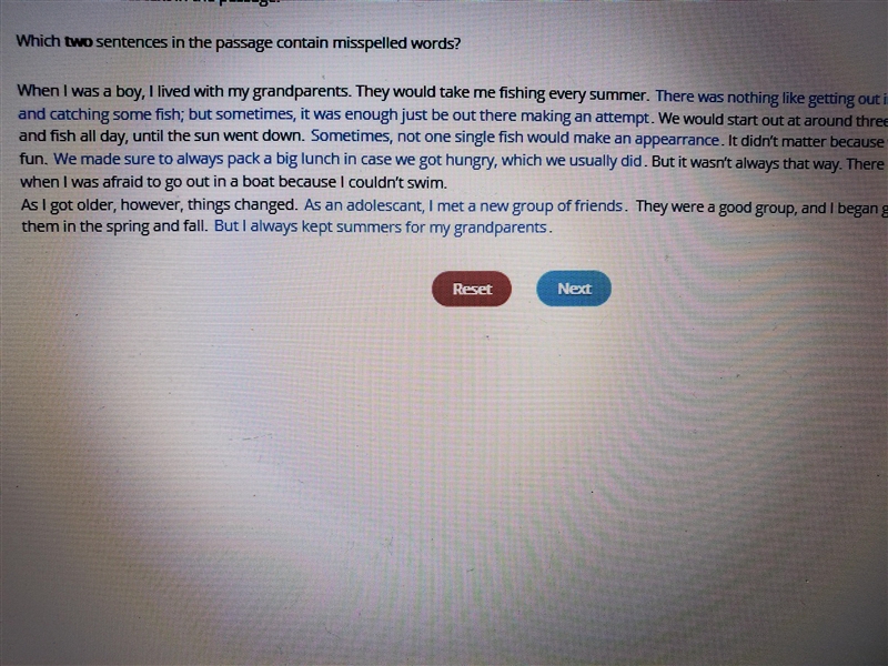 Which two sentences in the passage contain misspelled words?-example-1