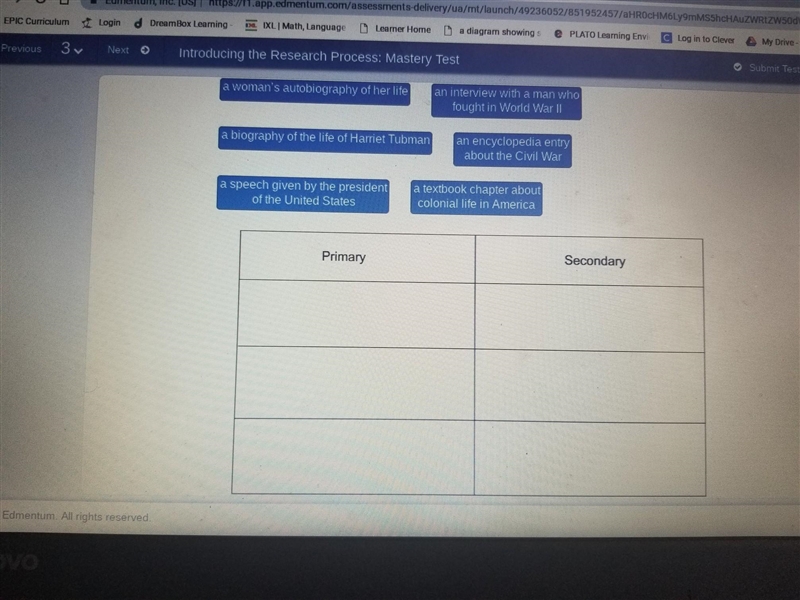 Determine whether each source is a primary source or a secondary source. ​-example-1