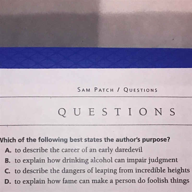 Which of the following best states the authors purpose?-example-1