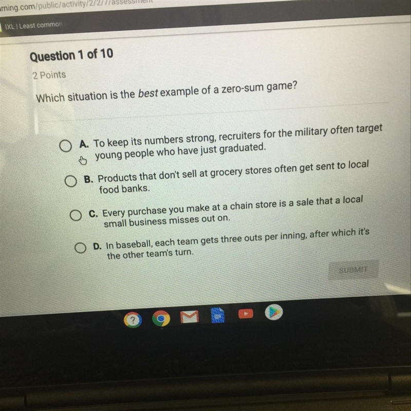 Which situation is the best example of a zero-sum game?-example-1