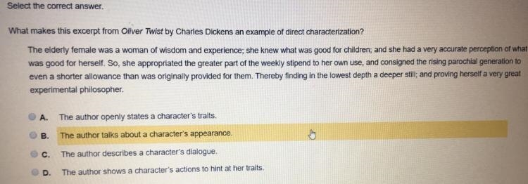 What makes this excerpt from Oliver Twist by Charles Dickens an example of direct-example-1