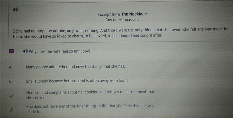 Excerpt from the Necklace By: Guy de Maupassant She had no proper wardrobe no jewels-example-1