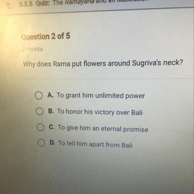 Why does rama put flowers around sugriva’s neck-example-1