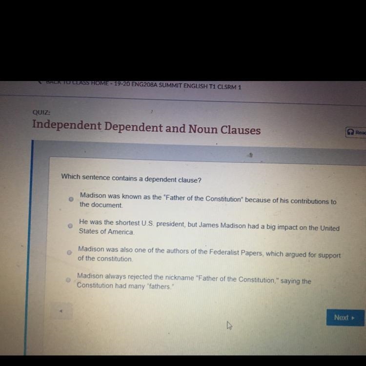 Which sentence contains a dependent clause?-example-1