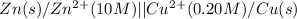 Zn(s)/Zn^(2+)(10M)||Cu^(2+)(0.20M)/Cu(s)