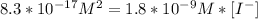 8.3*10^(-17)M^(2)=1.8*10^(-9)M*[I^-]