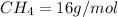 CH_4=16g/mol