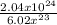 (2.04 x 10^(24) )/(6.02 x ^(23) )