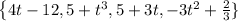 \left\{4t-12,5+t^3,5+3t,-3t^2+(2)/(3)\righ\}