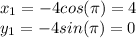 x_1=-4cos(\pi)=4\\y_1=-4sin(\pi)=0