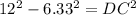 12^(2)-6.33^(2)=DC^(2)