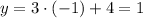 y=3\cdot(-1)+4=1