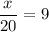 (x)/(20)=9