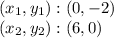 (x_ {1}, y_ {1}): (0, -2)\\(x_ {2}, y_ {2}): (6,0)