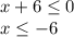 x+6\leq 0\\x\leq-6