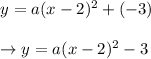 \begin{array}{l}{y=a(x-2)^(2)+(-3)} \\\\ {\rightarrow y=a(x-2)^(2)-3}\end{array}