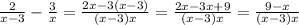 (2)/(x-3)-(3)/(x)=(2x-3(x-3))/((x-3)x)=(2x-3x+9)/((x-3)x)=(9-x)/((x-3)x)